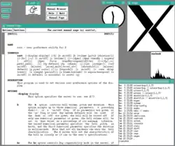 Umgebung mit twm&nbsp;und X&nbsp;Window&nbsp;System (X11).