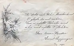 Eintrag des 17-jährigen Zuppinger im Poesiealbum seiner Schwester, 1892