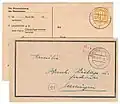 Karte mit 6-Pfg.-AM-Post Marke vom 28. September 1945 und „Gebühr-bezahlt“-Stempel