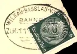 Bahnpoststempel Wilkau-Hasslau–Wilzschhaus vom 18. Juli 1940