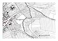 Ditzingen, 1831. 1: Laien; 2: Rathaus; 3: Konstanzer Kirche; 4: Schulhaus; 5: Hofanlage; 6: Hofanlage („Dreigiebelhaus“); 7: Rathausbrunnen