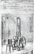 Motor des ersten Wagens von 1870. Marcus hat mit eigener Hand auf das Foto geschrieben: „…&nbsp;konstruiert von Siegfr. Marcus 1870“