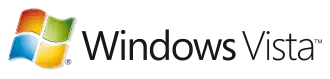 Versionslogo: links das Windows-„Fenster“ im Design von Windows XP, jedoch zur Mitte hin aufhellender Verlauf („blendendes“ Fensterkreuz); rechts daneben der Schriftzug „Windows Vista (TM)“ in serifenloser Schrift („Windows“ fett, jedoch ganzer Schriftzug in dünn gehaltenen Linien)