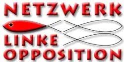 Politische Polemik Netzwerk Linke Opposition (Fisch links als „Anti-Ichthys“ des christlichen Symbols rechts)