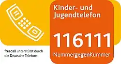 Kinder- und Jugendtelefon, 116111, Nummer gegen Kummer, freecall unterstützt durch die Deutsche Telekom