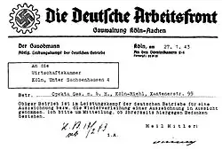 1943 bittet „Die Deutsche Arbeitsfront“ die Wirtschaftskammer um eine Auszeichnung