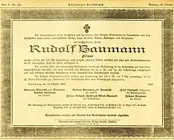 Todesanzeige für Rudolf Baumann