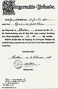 Stettener Bürgerrechts-urkunde