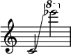 { \override Score.TimeSignature #'stencil = ##f
c'2 \glissando \ottava #1 es''''2 }