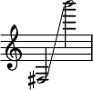 { \override Score.TimeSignature #'stencil = ##f
fis2 \glissando b'''2 }