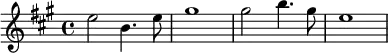 {\key a \major e''2 b'4. e''8 gis''1 gis''2 b''4. gis''8 e''1}