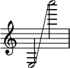 { \override Score.TimeSignature #'stencil = ##f
e2 \glissando #1 c''''2 }