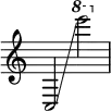 { \override Score.TimeSignature #'stencil = ##f
c2 \glissando \ottava #1 e''''2 }