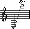 { \override Score.TimeSignature #'stencil = ##f c2 \glissando \ottava #1 d''''2 }