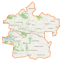 Mapa konturowa gminy Opatówek, na dole po lewej znajduje się punkt z opisem „Stacja Linii Radiowych Chełmce”