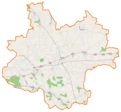 Mapa konturowa powiatu kolskiego, u góry nieco na prawo znajduje się punkt z opisem „Przedecz”