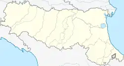 Mapa konturowa Emilii-Romanii, u góry znajduje się punkt z opisem „Luzzara”