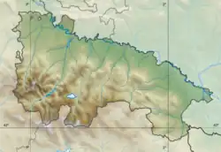 Mapa konturowa La Rioja, blisko centrum na lewo u góry znajduje się punkt z opisem „miejsce bitwy”