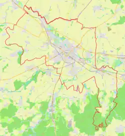 Mapa konturowa Opawy, po prawej nieco na dole znajduje się punkt z opisem „Suché Lazce”
