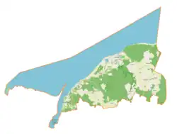 Mapa konturowa gminy Tolkmicko, blisko centrum na dole znajduje się punkt z opisem „Suchacz”