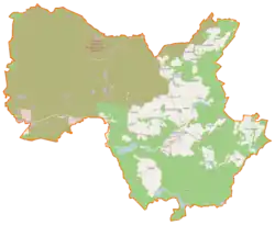 Mapa konturowa gminy Kalisz Pomorski, u góry po prawej znajduje się punkt z opisem „Stara Studnica”