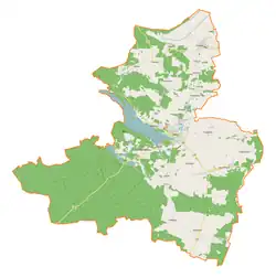 Mapa konturowa gminy Sława, u góry znajduje się punkt z opisem „Droniki”