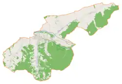 Mapa konturowa gminy Świnna, w centrum znajduje się czarny trójkącik z opisem „Gawraniec”