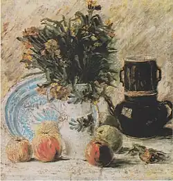 Vincent van Gogh, Wazon z kwiatami, dzbankiem do kawy i owocami, 1887