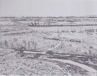 Nizina La Crau koło Arles z małym pociągiem (1888), Muzeum Brytyjskie
