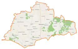 Mapa konturowa gminy Wierzbinek, blisko dolnej krawiędzi nieco na lewo znajduje się punkt z opisem „Teresewo”