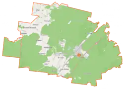 Mapa konturowa gminy Czarna Białostocka, po prawej nieco u góry znajduje się punkt z opisem „Budzisk”