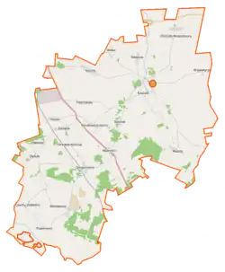 Mapa konturowa gminy Orla, w centrum znajduje się punkt z opisem „Malinniki”