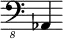 { \new Staff \with { \remove "Time_signature_engraver"} {\clef "bass_8" as,,4}}