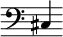 { \new Staff \with { \remove "Time_signature_engraver"} {\clef bass cis4}}