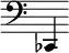 { \new Staff \with { \remove "Time_signature_engraver"} {\clef bass ces,4}}