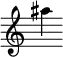 { \new Staff \with { \remove "Time_signature_engraver"} {\clef treble ais''4}}