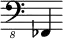 { \new Staff \with { \remove "Time_signature_engraver"} {\clef "bass_8" fes,,4}}