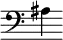{ \new Staff \with { \remove "Time_signature_engraver"} {\clef bass ais4}}