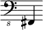 { \new Staff \with { \remove "Time_signature_engraver"} {\clef "bass_8" fis,,4}}
