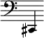 { \new Staff \with { \remove "Time_signature_engraver"} {\clef bass cis,4}}